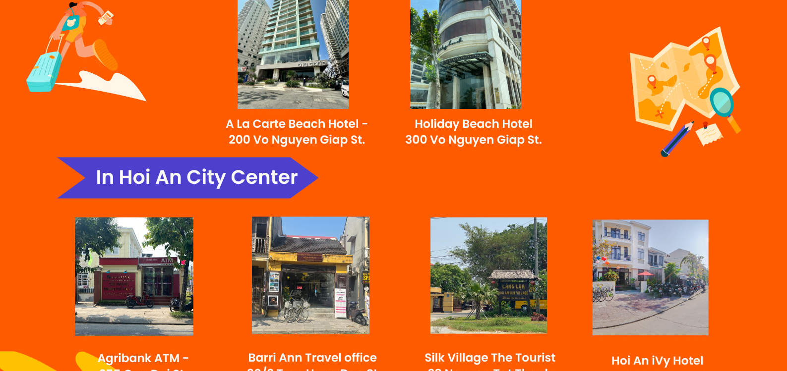 Halte bus di kota Da Nang, pusat kota Hoi An, dan area Hoi An Beach. Silakan pilih pemberhentian kamu pada halaman check out