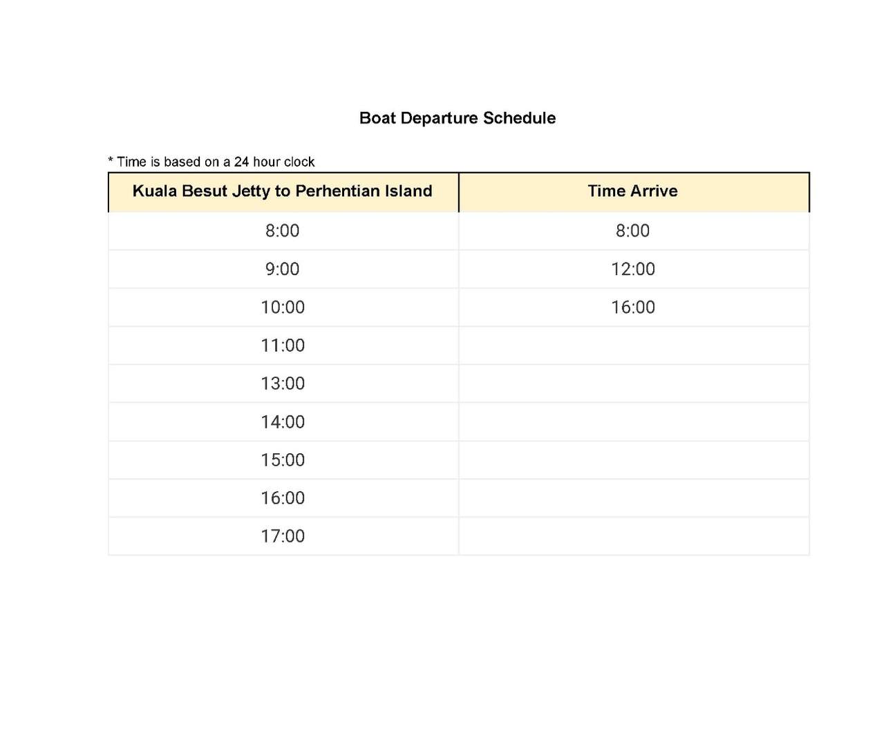 boat schedule